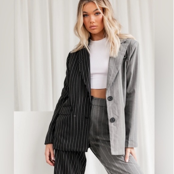 CLEARANCE SALE - 4TH & RECKLESS Two-Tone Pinstripe Blazer and Pants Set - Picture 2 of 6